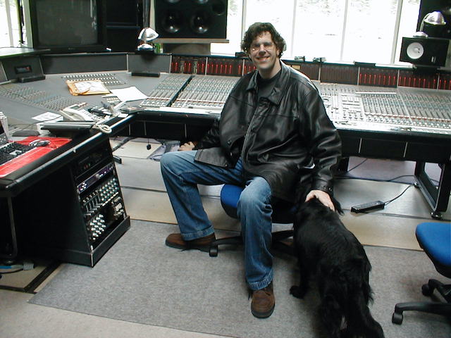 Tom Gordon with Tchad Blake's dog in Peter Gabriel's Real World complex Studio A. April 29, 2003.